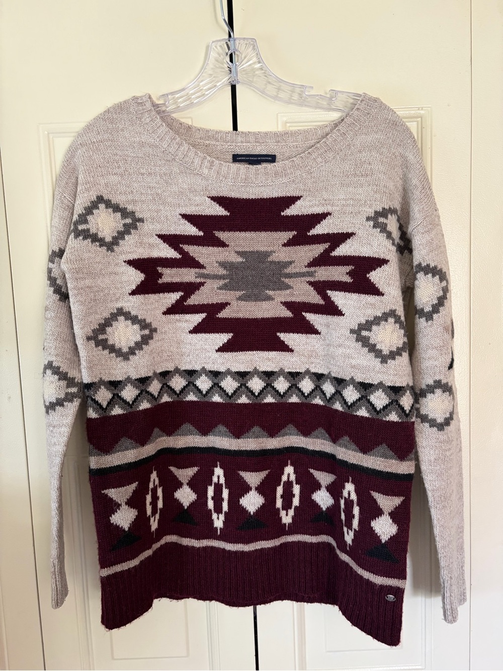 American Eagle Southwestern Aztec Maximalist Wool Blend Sweater Sz XS Layer Co